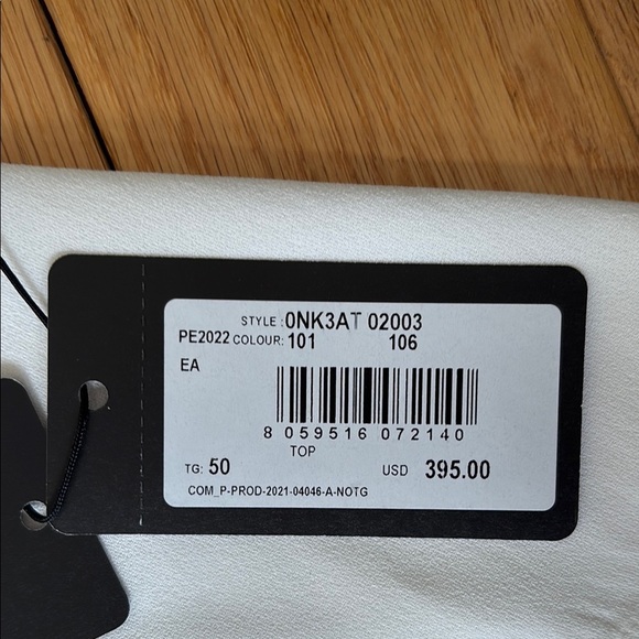 Emporio Armani Envers Satin White 3/4 Sleeves Tunic Blouse NWT Size IT 50 US 14 - Picture 12 of 13